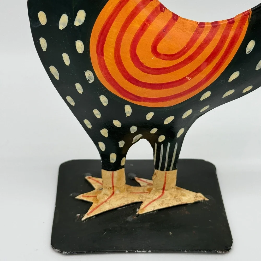 Vintage Pier 1 Metal Rooster Figurine Hand Painted Polka Dot Farmhouse 8